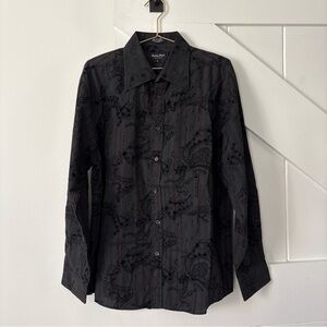 Eighty Eight Platinum Mens Shirt Large Long Sleeve Black Velvet Floral Detail
